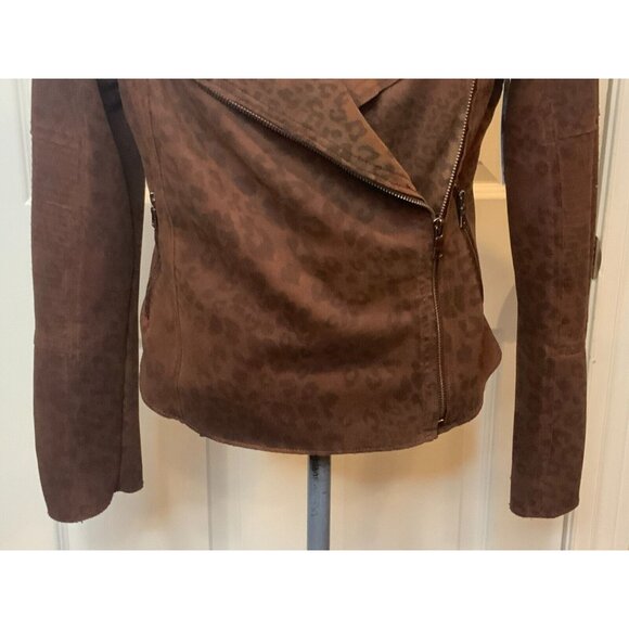 Marrakech Dark Brown Leopard Print Asymmetrical Zip-Up Moto Jacket, Size S - Picture 3 of 9